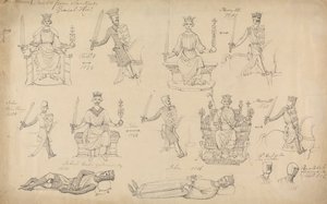 Studies van figuren en zegels uit Sandfords Geneal History door Robert Smirke
