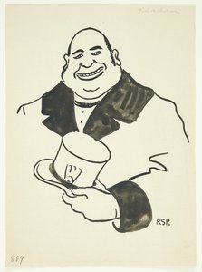 Portret van een man met een hoge hoed in de ene hand door Robert Storm Petersen