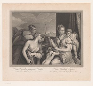 Venus doet een blinddoek om bij Cupido door Robert Strange