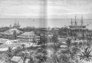 Het paleis van de koningin in Papeete, Tahiti, ca. 1885, 1890 door Robert Taylor Pritchett