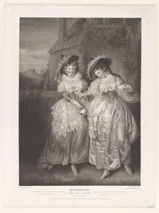 Mevrouw Ford en mevrouw Page met de liefdesbrief van John Falstaff door Robert Thew