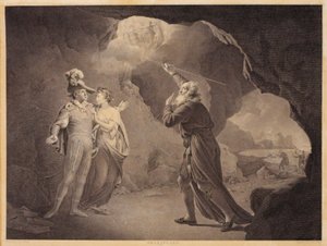 Prospero, Ferdinand en Miranda. Uit William Shakespeares "De Storm", 4e akte, 1e scène door Robert Thew