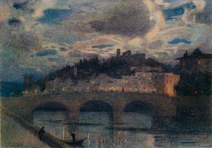 Maanlicht op de Arno, Florence, ca. 1907 door Robert W Little
