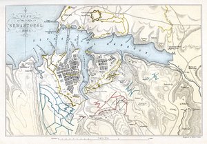 Kaart die het Beleg van Sebastopol toont, Krimoorlog, 1854-1855, 1893 door Robert Walker