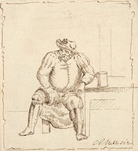 Schets van zittende man met mok, mogelijk Falstaff door Robert Walter Weir