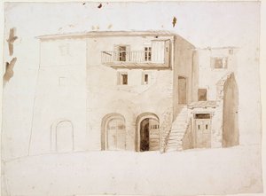 TOPIC van Italië: stenen huis met twee poorten en een trap in het midden door Robert Wilhelm Ekman