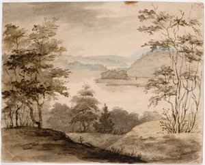 Landschap met kronkelende rivier door Robert Wilhelm Ekman