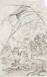 Moeder van de lemming in Tuonela, schets voor een tekenfilmserie met Kalevala-thema door Robert Wilhelm Ekman