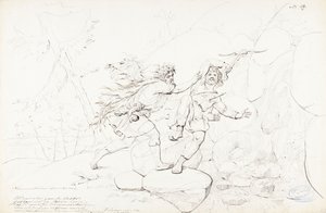 Dood van een huisdier ; Originele tekening voor de serie "Kalewala, Fink National-dikt, framställd i teckningar af R.W.Ekman".