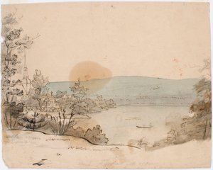 Mora kerk en rivier door Robert Wilhelm Ekman