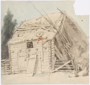 Gebouw met rieten dak door Robert Wilhelm Ekman