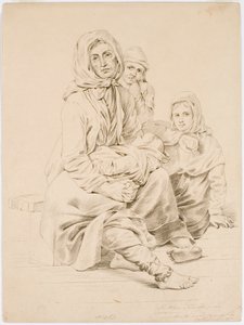Een bedelgezin uit Taala, een vrouw met drie kinderen door Robert Wilhelm Ekman