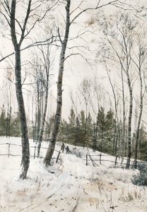 Twee figuren in een winterbos door Robert Winchester Fraser