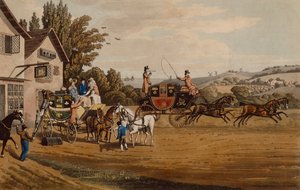 Een Londense post- en stagecoach door Robert the Elder Havell