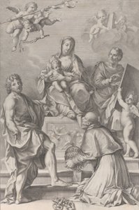 Madonna en kind met Sint Jan de Doper, Sint Lucas, paus Peter Celestini, 1694 door Robert van Audenaerde