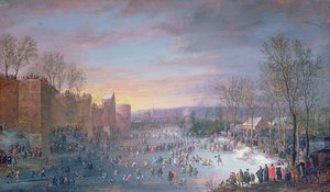 Schaatsen op de Stadtgraben in Brussel, 1649