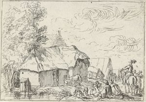 Kampement bij een dorp door Robert van den Hoecke