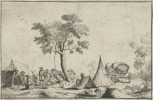 Kampement met een spitse tent door Robert van den Hoecke