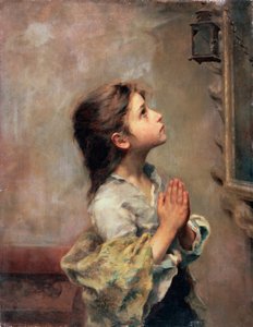 Biddend meisje, Italiaanse schilderij van de 19e eeuw