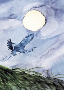 Vlucht van reigers bij maanlicht door RodMacIver