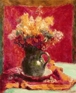Groene kruik met bloemen