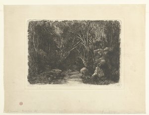 Boslandschap met Beek en Overhangende Bomen door Rodolphe Bresdin