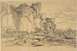Kaukasisch landschap door Rodolphe Bresdin
