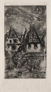 Marktplaats met parasols door Rodolphe Bresdin