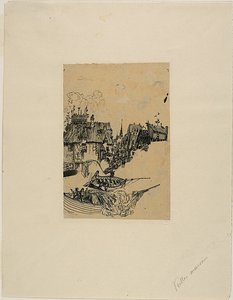 Oude huizen en vissersboten door Rodolphe Bresdin