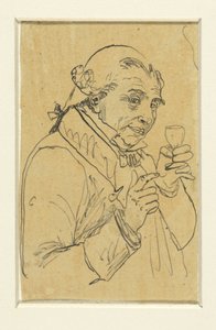 Alter Herr im 18. Jahrhundert Kostüm, in der linken Hand ein Glas Wein erhebend door Rodolphe Bresdin