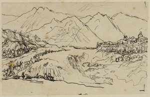 Dorp in de bergen door Rodolphe Bresdin