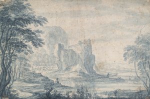 Landschap met Visser en Eendenjager door Roelandt Savery