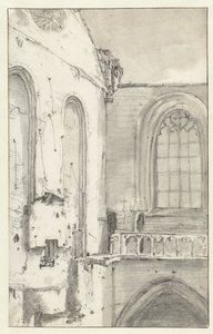 Uitzicht op het transept van de Nieuwe Kerk, Amsterdam, na de brand van 1645