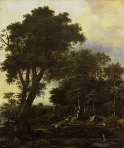 Boslandschap met schuilhut