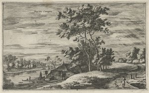 Gezicht op de IJssel bij Kampen Buyten Campen (titel op object) Landschappen in de Noordelijke Nederlanden (Roelant Roghman) (serie titel) door Roelant Roghman