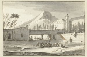 Bergachtig, Italiaans landschap met een rotunda kerk