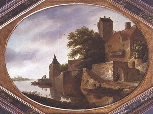 Landschap met een versterkt landhuis door Roelof Van Vries
