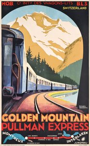Een poster voor Compagnie Internationale des Wagons-Lits met reclame voor de Golden Mountain Pullman Express, ca. 1930 (kleurenlitho) door Roger Broders