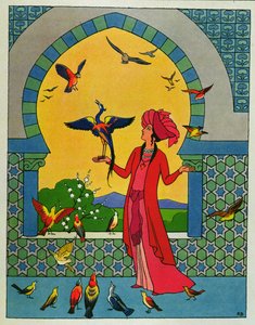 De prinses die de vogel Bulbulhezar raadpleegt, illustratie voor 
