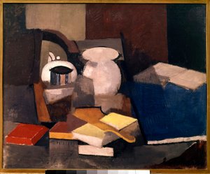 Stilleven met boeken en kaarten