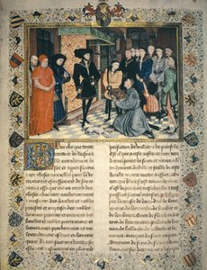 Jean Wauquelin (overleden 1452) presenteert de vertaling van de kronieken van Henegouwen aan Filips III van Bourgondië door Rogier van der Weyden