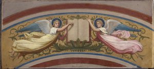 Schets voor de Saint-François-Xavier kerk: Het boek van de Evangeliën ondersteund door twee engelen