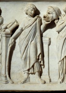 Een muze die een masker van de komedie vasthoudt (detail) door Roman