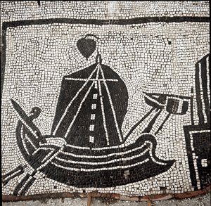 Een schip in de haven van Ostia (mozaïek) door Roman