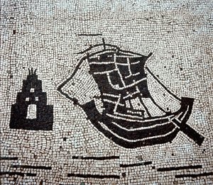 Een schip in de haven van Ostia (mozaïek)