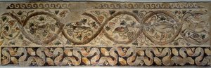 Oud Rome: mozaïek van de seizoenen met bloemen en dieren. Uit de binnenplaats van de Constantijnse villa van Daphne. Uit Antiochië (het huidige Antakya) in Turkije 325-330 AD. Parijs, Louvre Museum