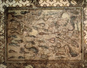 Romeinse kunst: mozaïek van vissen door Roman