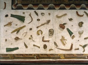 “Asarotos” (Ongeveegde vloer) Fragmenten van mozaïek, gesigneerd door Harakliton uit Rome, 2e eeuw na Christus door Roman