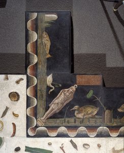 “Asarotos” (Ongeveegde vloer) Fragmenten van mozaïek, gesigneerd door Harakliton uit Rome, 2e eeuw na Christus door Roman