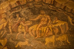 Cycloop vloermozaïek, Villa Romana del Casale, Piazza Armerina, Sicilië, Italië (foto) door Roman